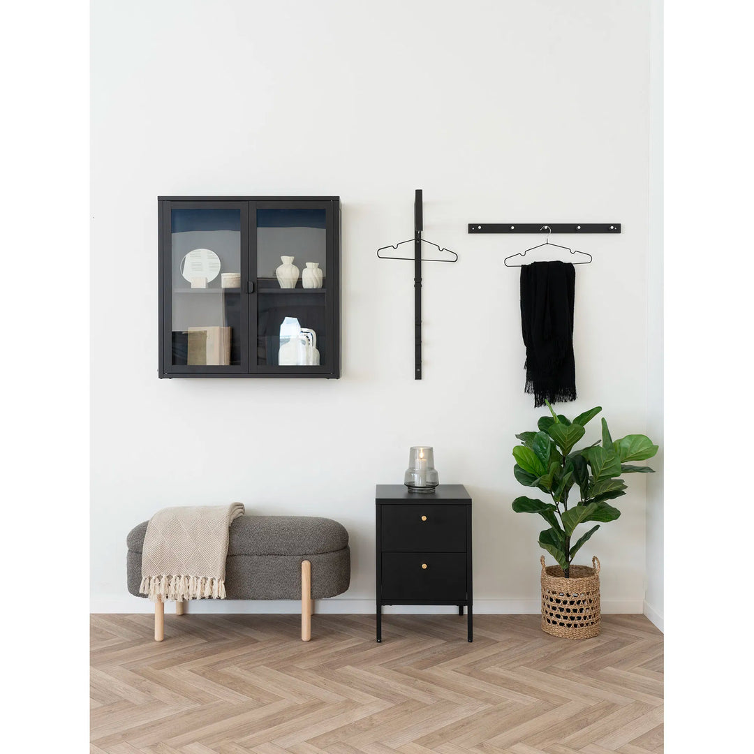 Wandkast Brisbane | Zwart | Met glazen deuren