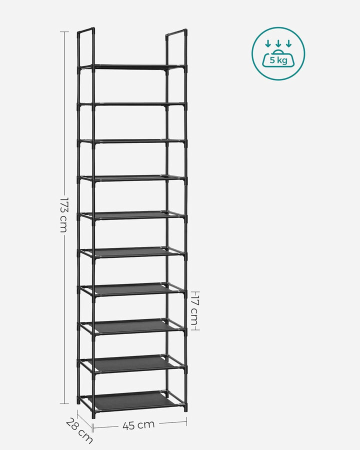 SONGMICS schoenenrek | Metaal | Zwart | 173 cm hoog