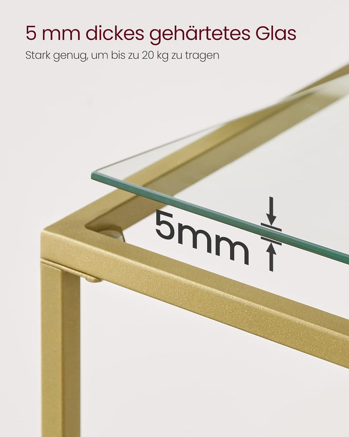 VASAGLE side table | Transparant gehard glas | Goud