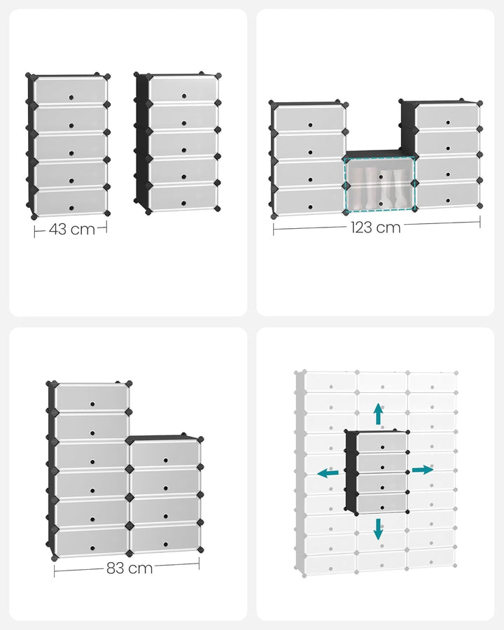 SONGMICS schoenenrek | Zwart | 31 x 43 x 173 cm (D x B x H)