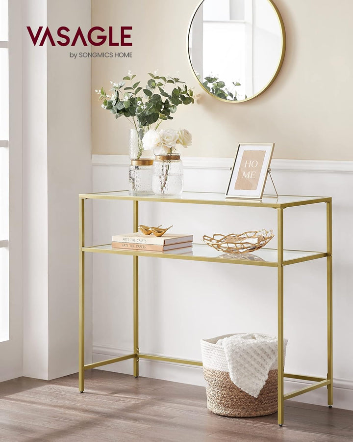 VASAGLE side table | Transparant gehard glas | Goud