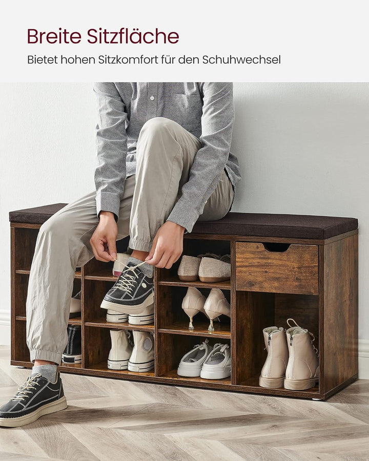 VASAGLE Schoenenrek / schoenbank met lade en open vakken | Vintage Bruin