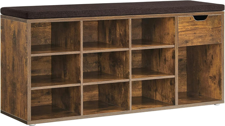 VASAGLE Schoenenrek / schoenbank met lade en open vakken | Vintage Bruin