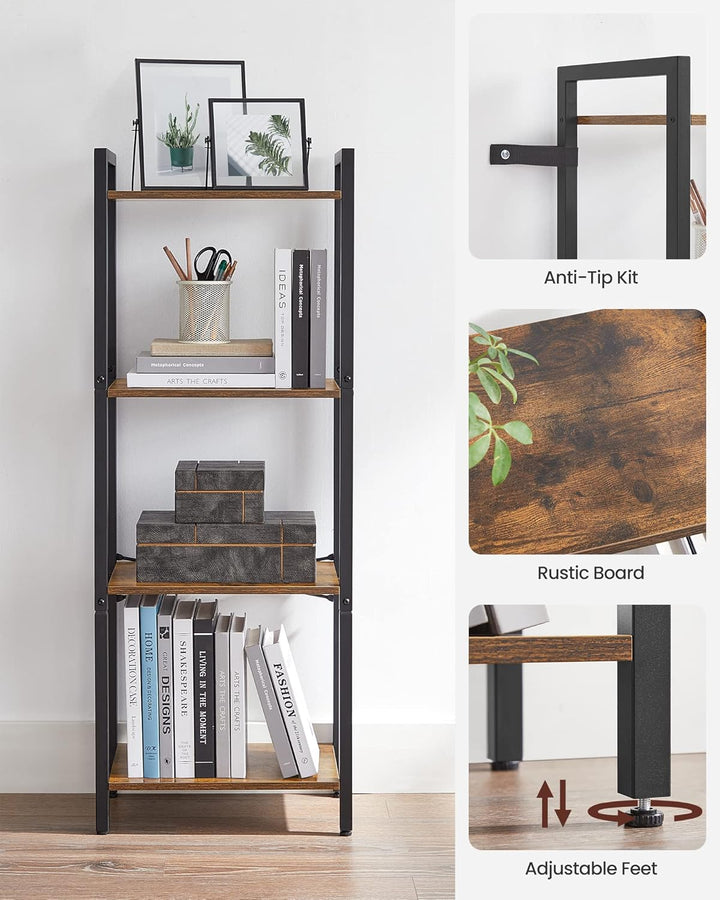 VASAGLE boekenkast industrieel |  Zwart & bruin | 40 x 24 x 107 cm