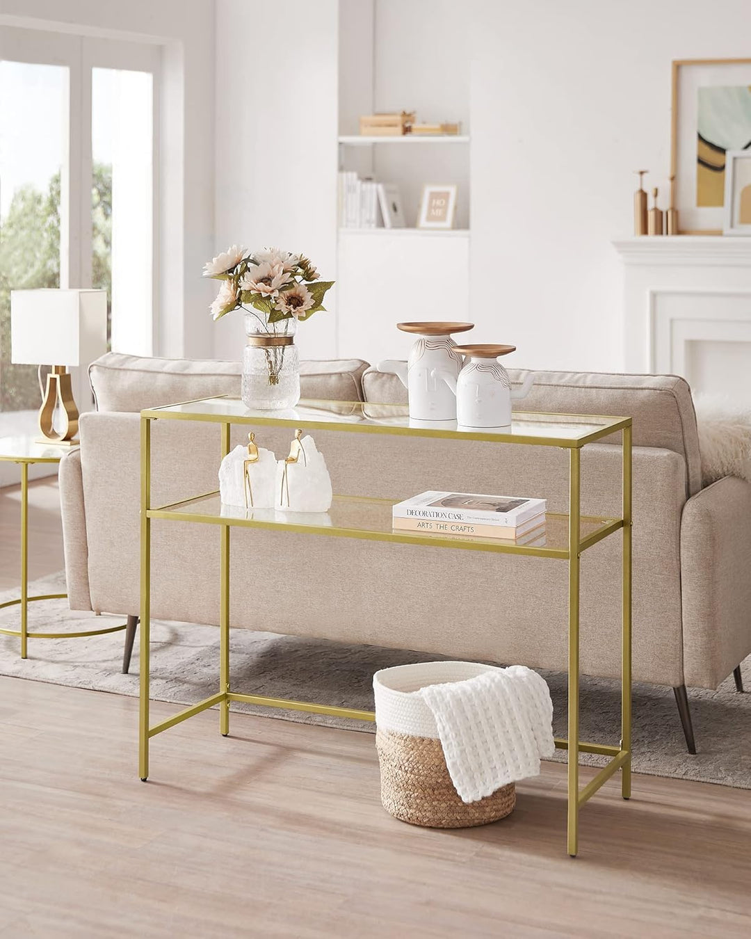 VASAGLE side table | Transparant gehard glas | Goud