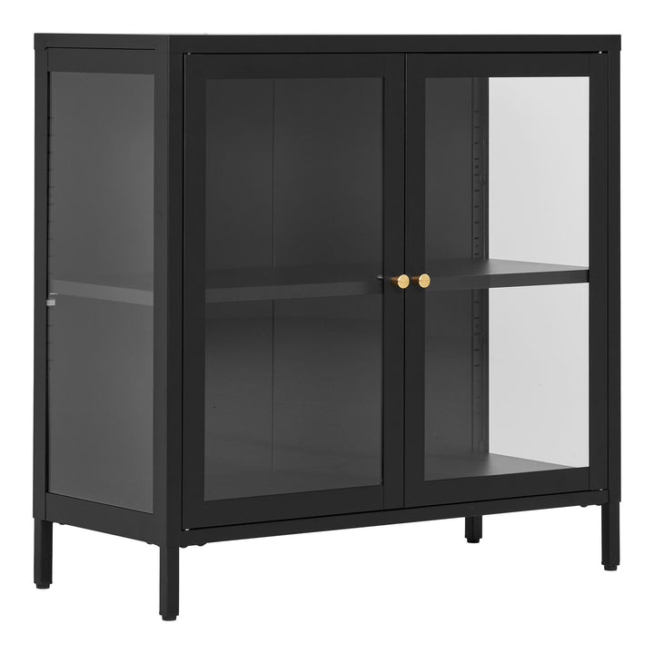 Kast Dalby met glazen deuren | Zwart | Staal | Compact formaat