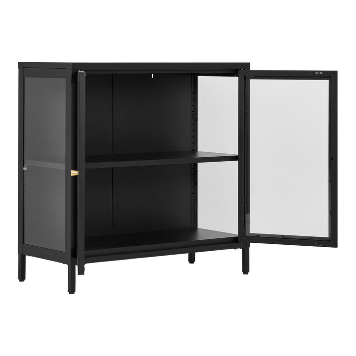 Kast Dalby met glazen deuren | Zwart | Staal | Compact formaat