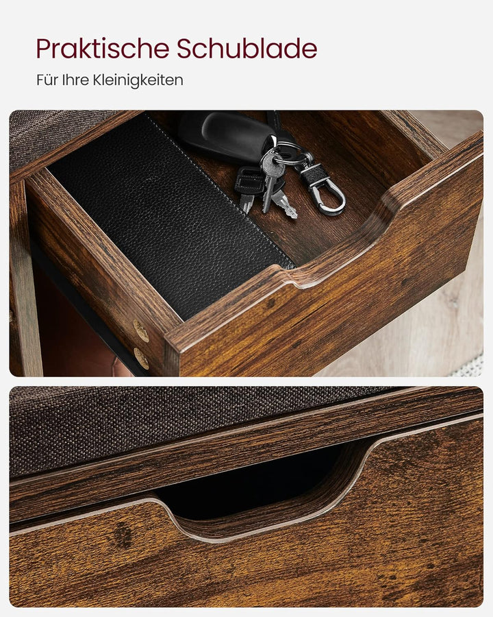 VASAGLE Schoenenrek / schoenbank met lade en open vakken | Vintage Bruin