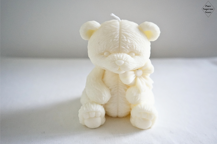 Decoratie kaars teddybeer met strik | Wit | Handgemaakt