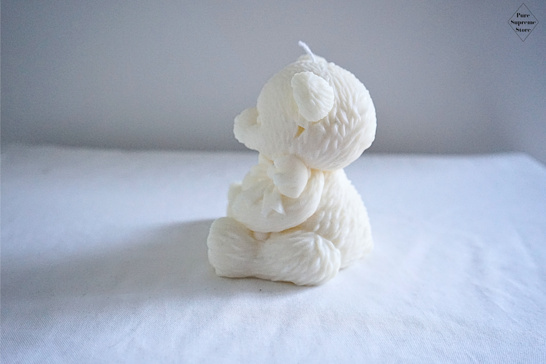 Decoratie kaars teddybeer met strik | Wit | Handgemaakt