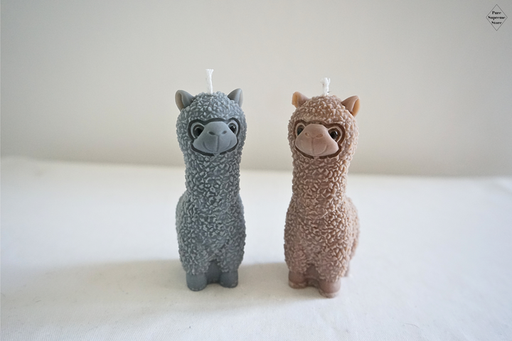 Decoratie kaarsenset alpaca grijs & bruin | 2 stuks | Handgemaakt