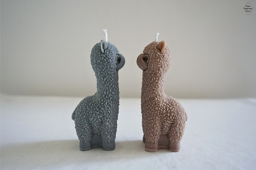 Decoratie kaarsenset alpaca grijs & bruin | 2 stuks | Handgemaakt