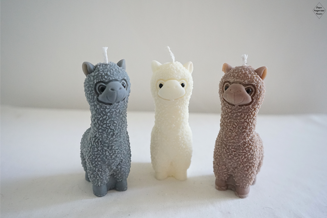 Decoratie kaarsen set alpaca familie | Grijs, wit & bruin | 3 stuks | Handgemaakt