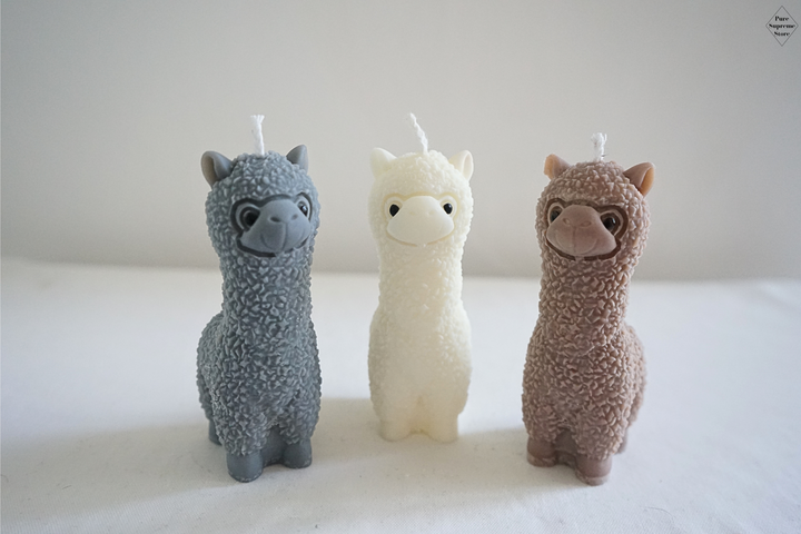 Decoratie kaarsen set alpaca familie | Grijs, wit & bruin | 3 stuks | Handgemaakt