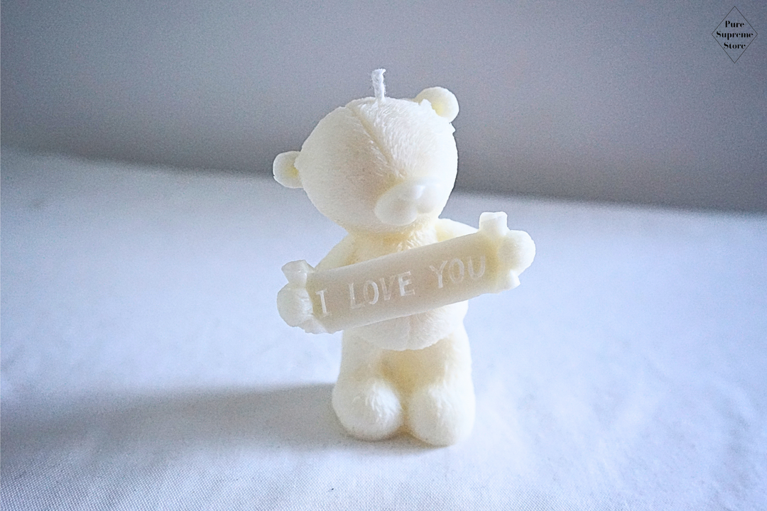 Decoratie kaars beertje met bordje "I love you" | Wit | Handgemaakt