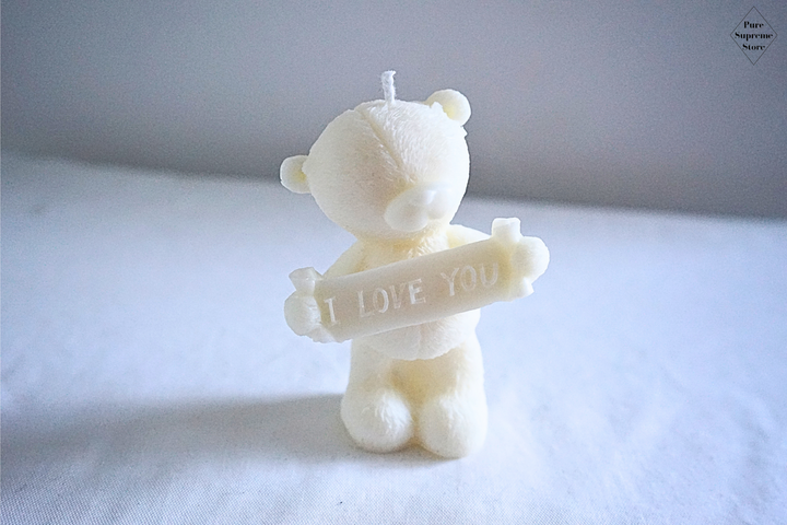 Decoratie kaars beertje met bordje "I love you" | Wit | Handgemaakt