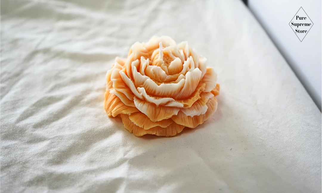 Decoratie kaars Pioenroos oranje-wit | Handgemaakt