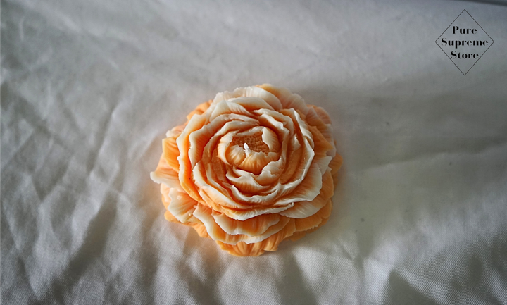 Decoratie kaars Pioenroos oranje-wit | Handgemaakt