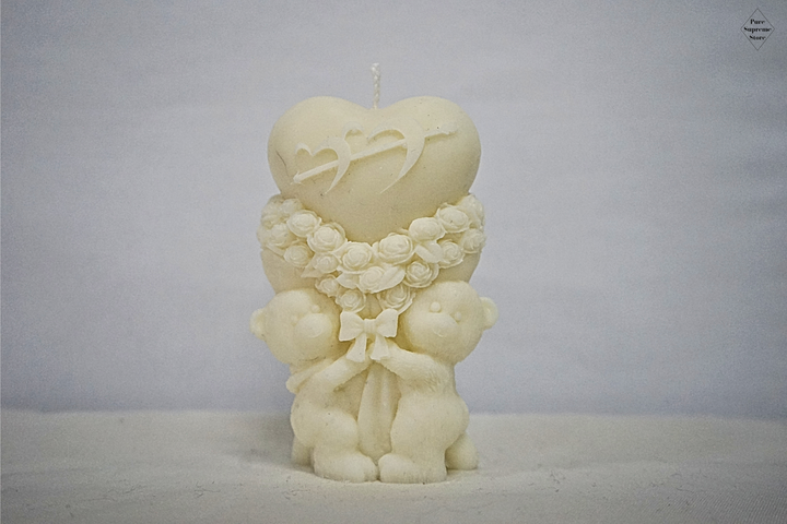 Decoratie kaars liefdes beertjes die hart vasthouden | Handgemaakt