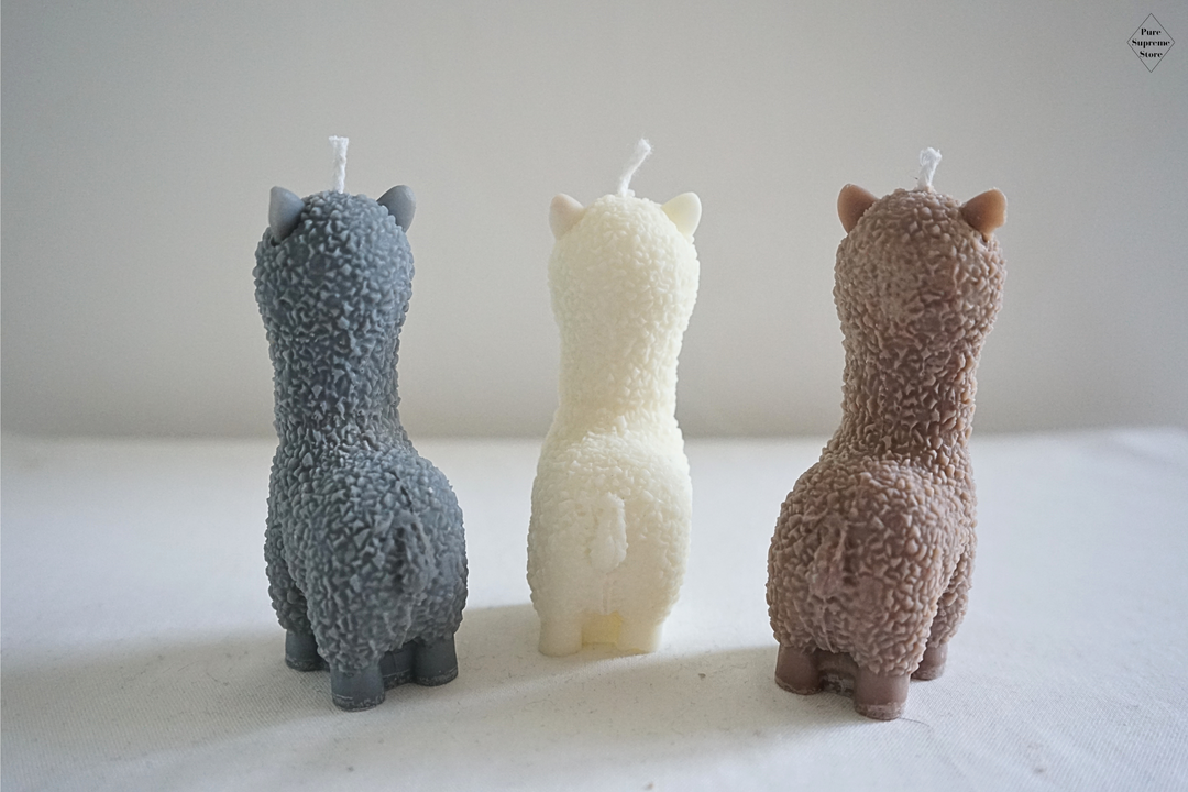 Decoratie kaarsen set alpaca familie | Grijs, wit & bruin | 3 stuks | Handgemaakt
