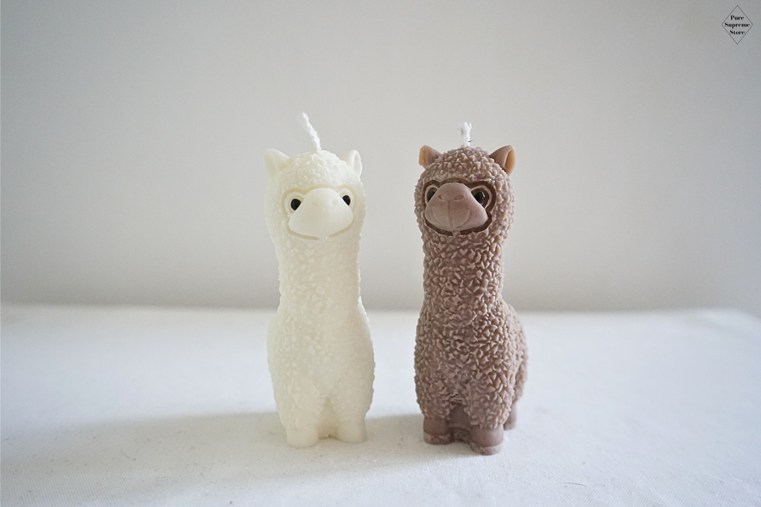 Decoratie kaarsen set alpaca wit & bruin | 2 stuks | Handgemaakt