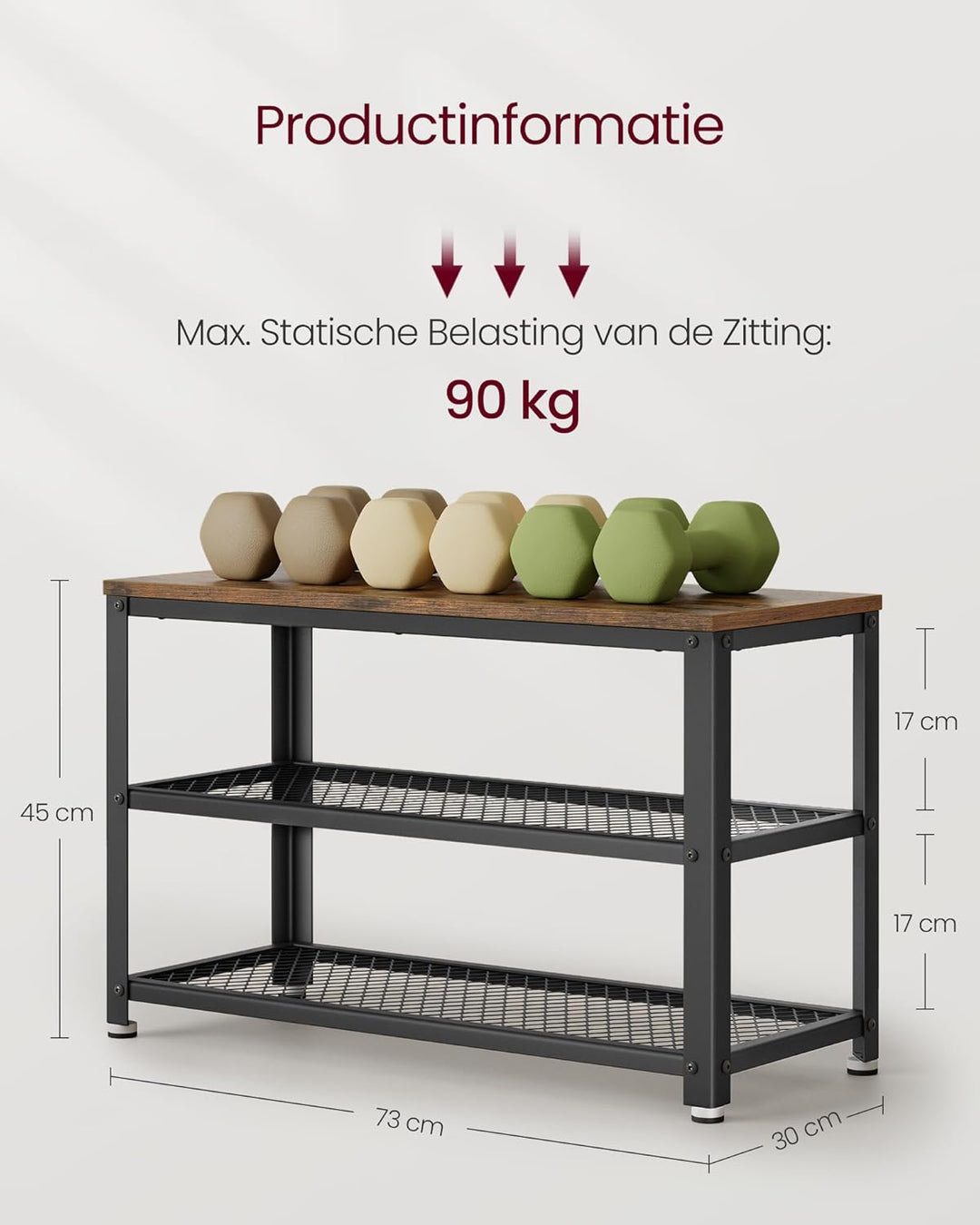 VASAGLE schoenenrek met 2 vakken | Zwart / bruin met industrieel design