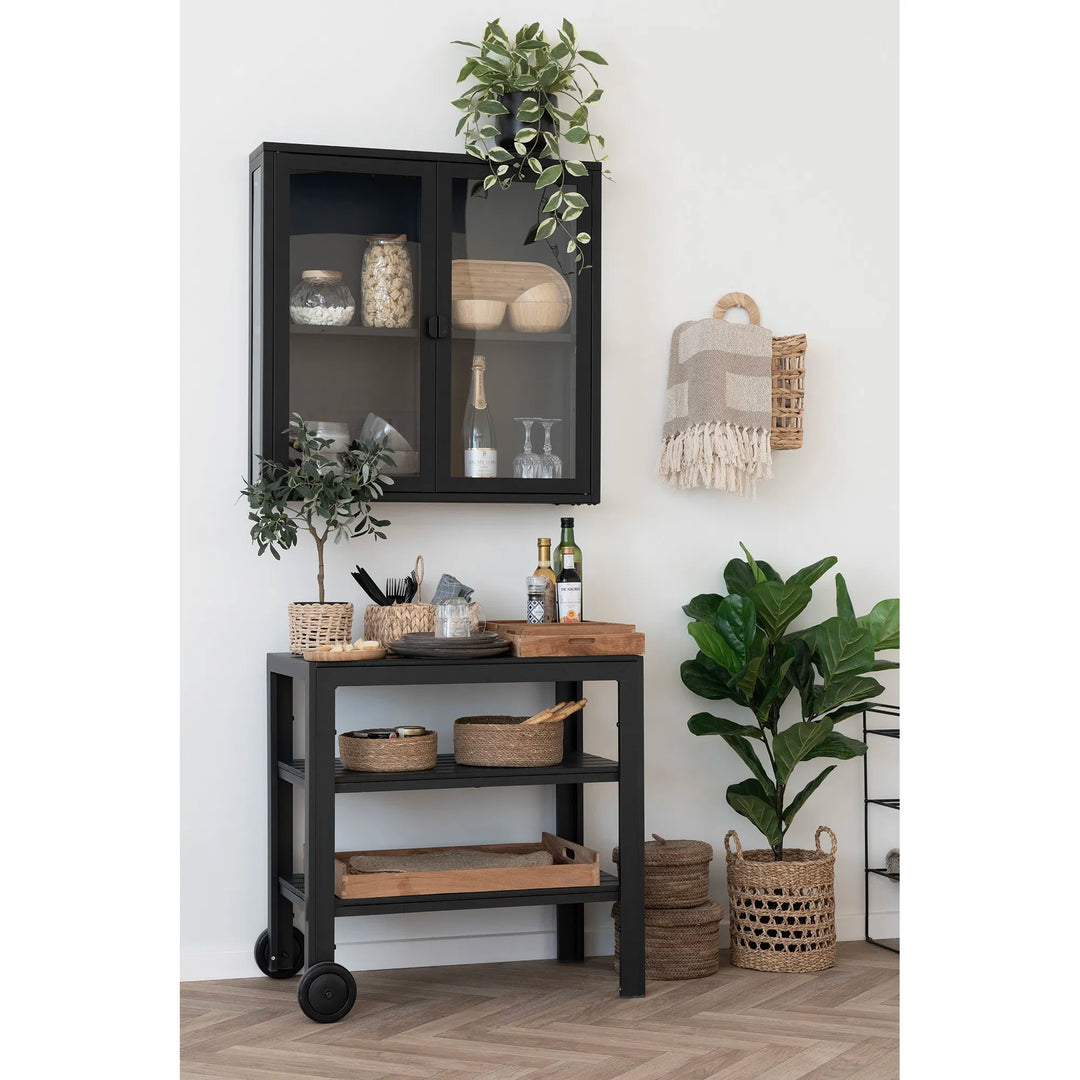 Wandkast Brisbane | Zwart | Met glazen deuren