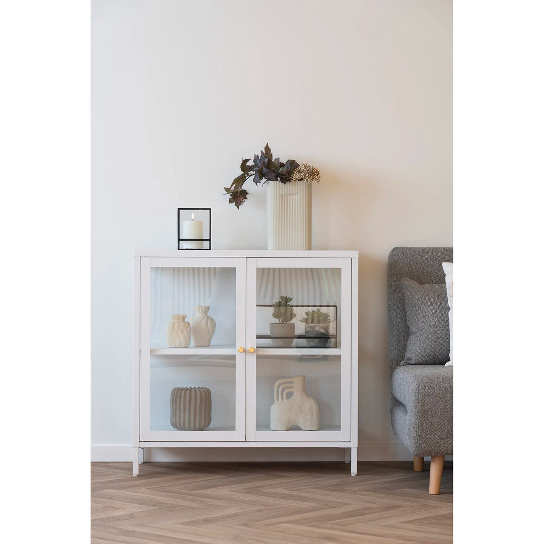 Kast Dalby met glazen deuren | Wit | Staal | Compact formaat
