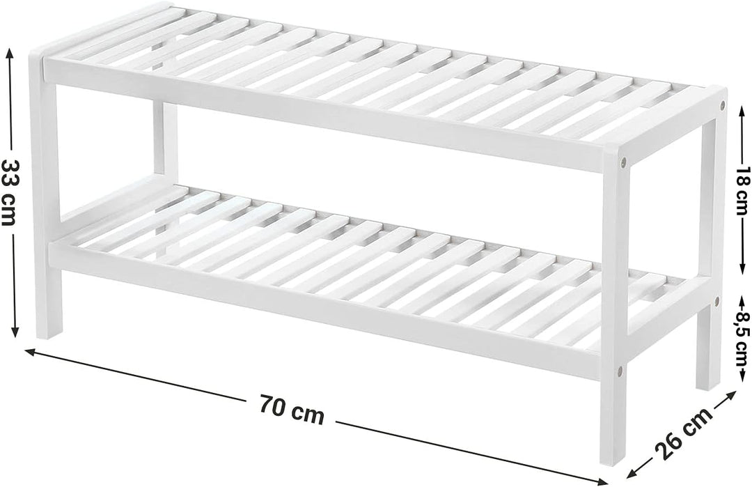 SONGMICS bamboe schoenenrek | 2 schappen | Wit | Geschikt voor hal, badkamer en slaapkamer