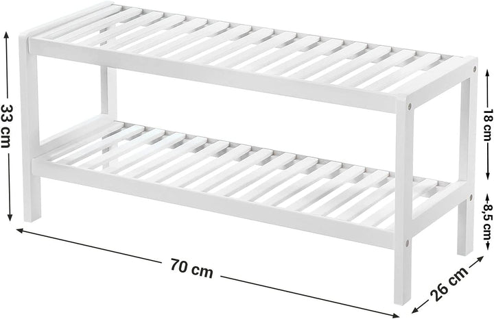 SONGMICS bamboe schoenenrek | 2 schappen | Wit | Geschikt voor hal, badkamer en slaapkamer