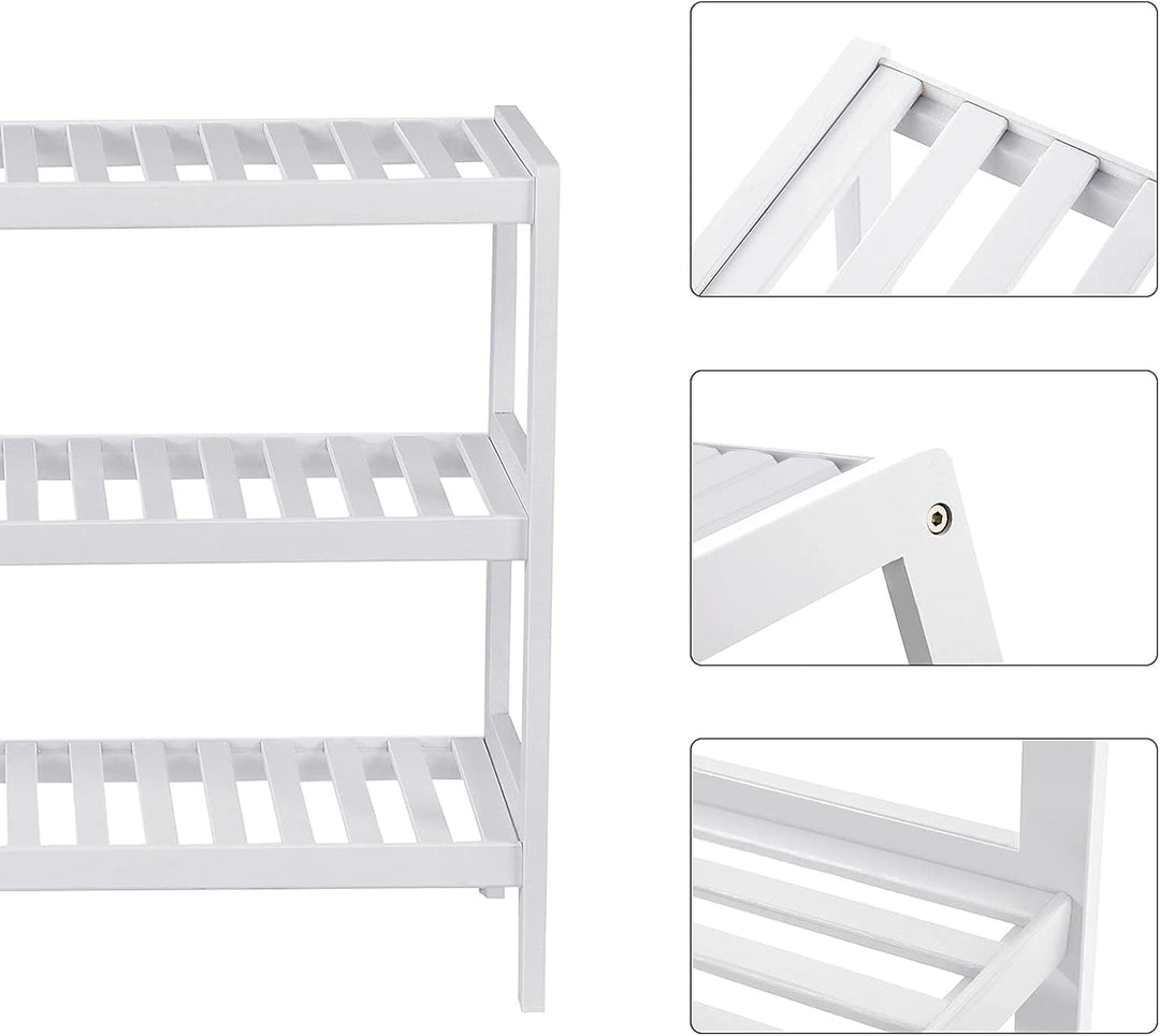 SONGMICS bamboe schoenenrek | 3 schappen | Wit | Geschikt voor hal, badkamer en slaapkamer