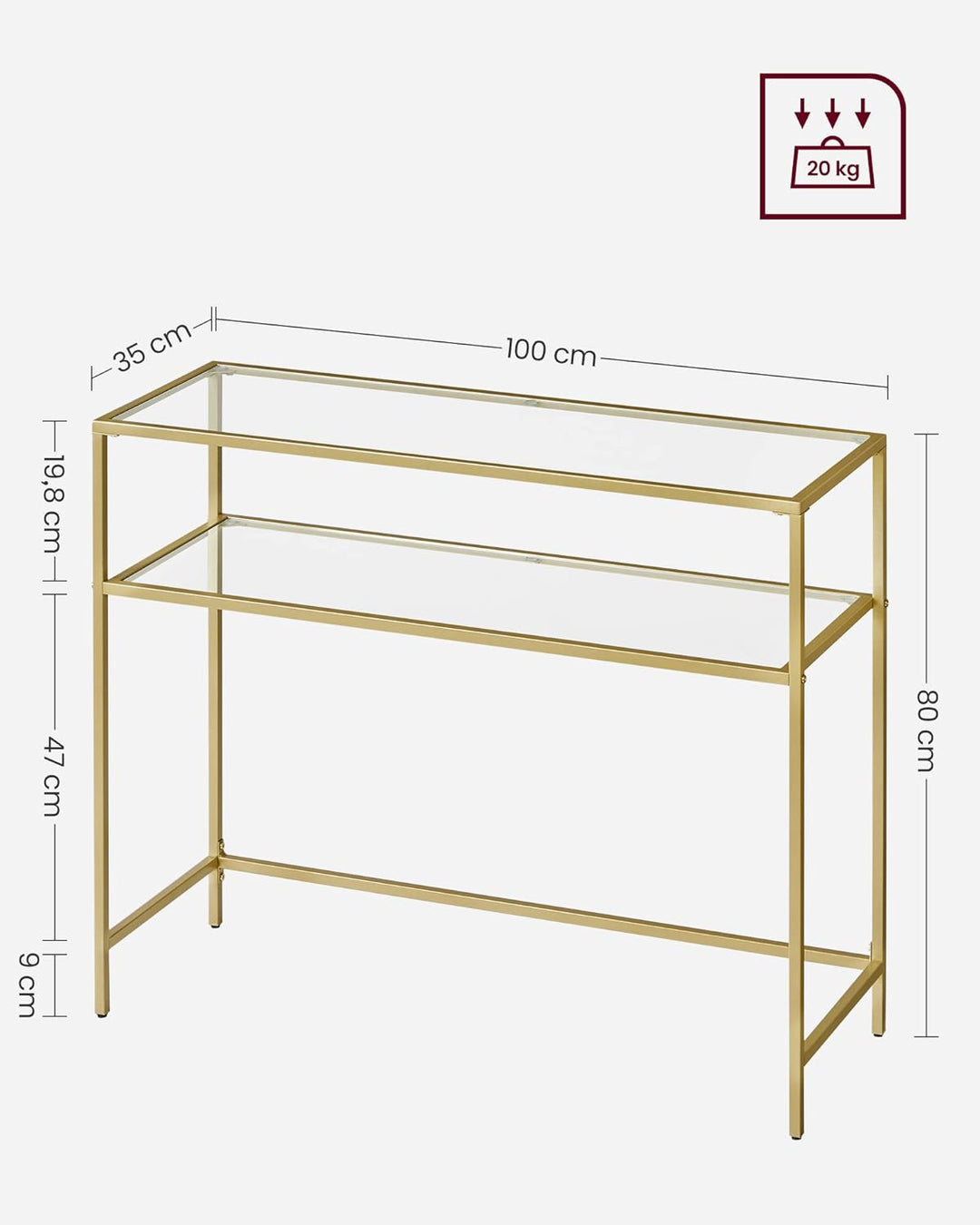 VASAGLE side table | Transparant gehard glas | Goud