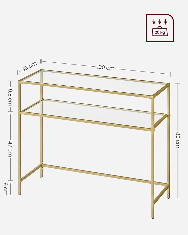 VASAGLE side table | Transparant gehard glas | Goud