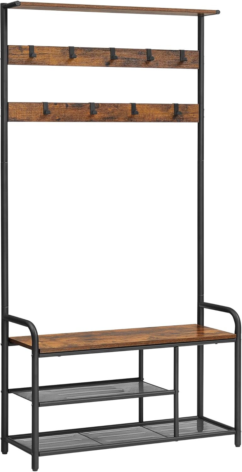 VASAGLE kapstok met schoenenrek | Industrieel | Bruin/zwart | Modern
