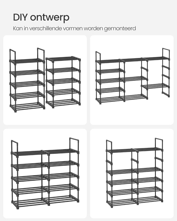SONGMICS schoenenrek | 10 niveaus | Zwart metaal | Open vakken