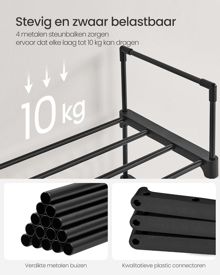 SONGMICS schoenenrek | 10 niveaus | Zwart metaal | Open vakken