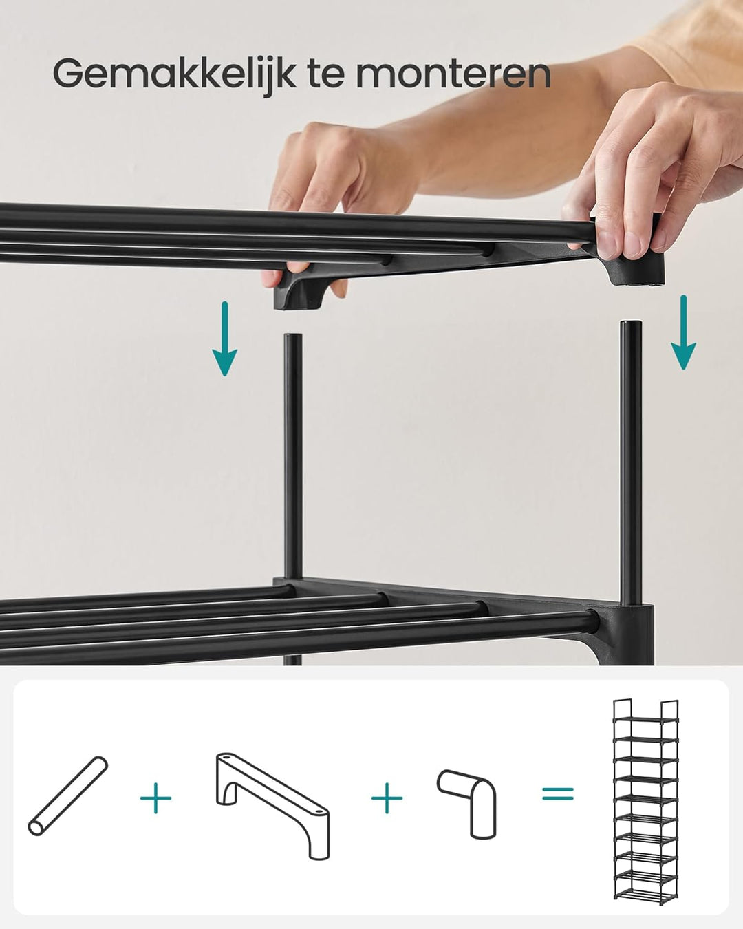 SONGMICS schoenenrek | 10 niveaus | Zwart metaal | Open vakken