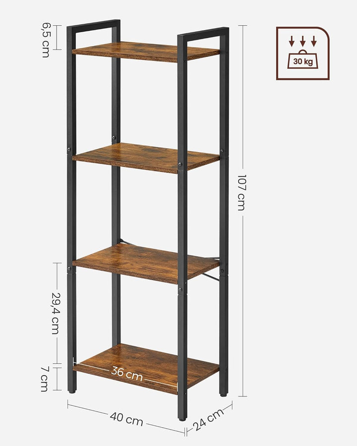 VASAGLE boekenkast industrieel |  Zwart & bruin | 40 x 24 x 107 cm