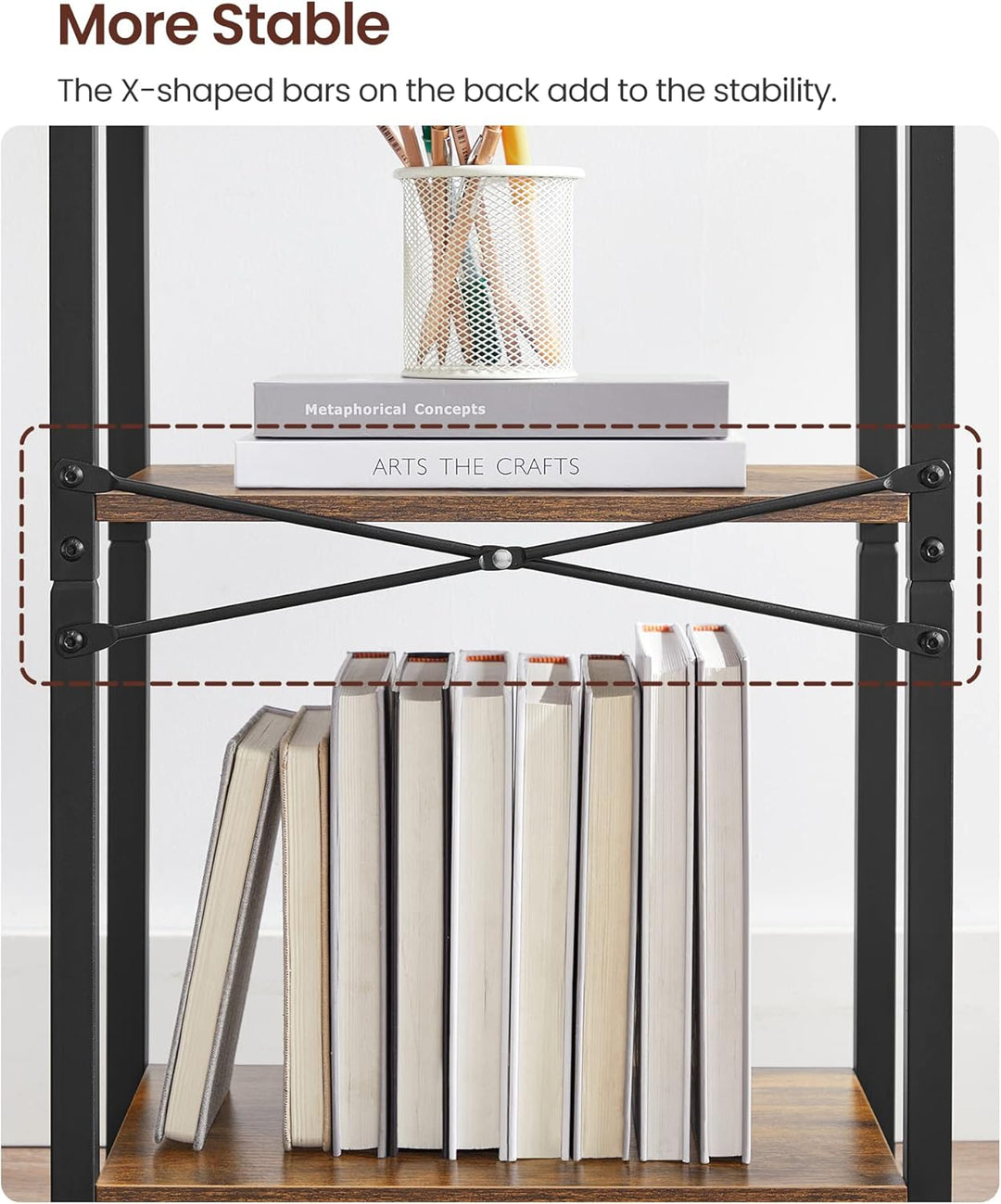VASAGLE boekenkast industrieel |  Zwart & bruin | 40 x 24 x 107 cm