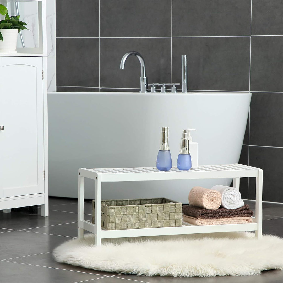 SONGMICS bamboe schoenenrek | 2 schappen | Wit | Geschikt voor hal, badkamer en slaapkamer