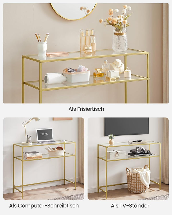 VASAGLE side table | Transparant gehard glas | Goud