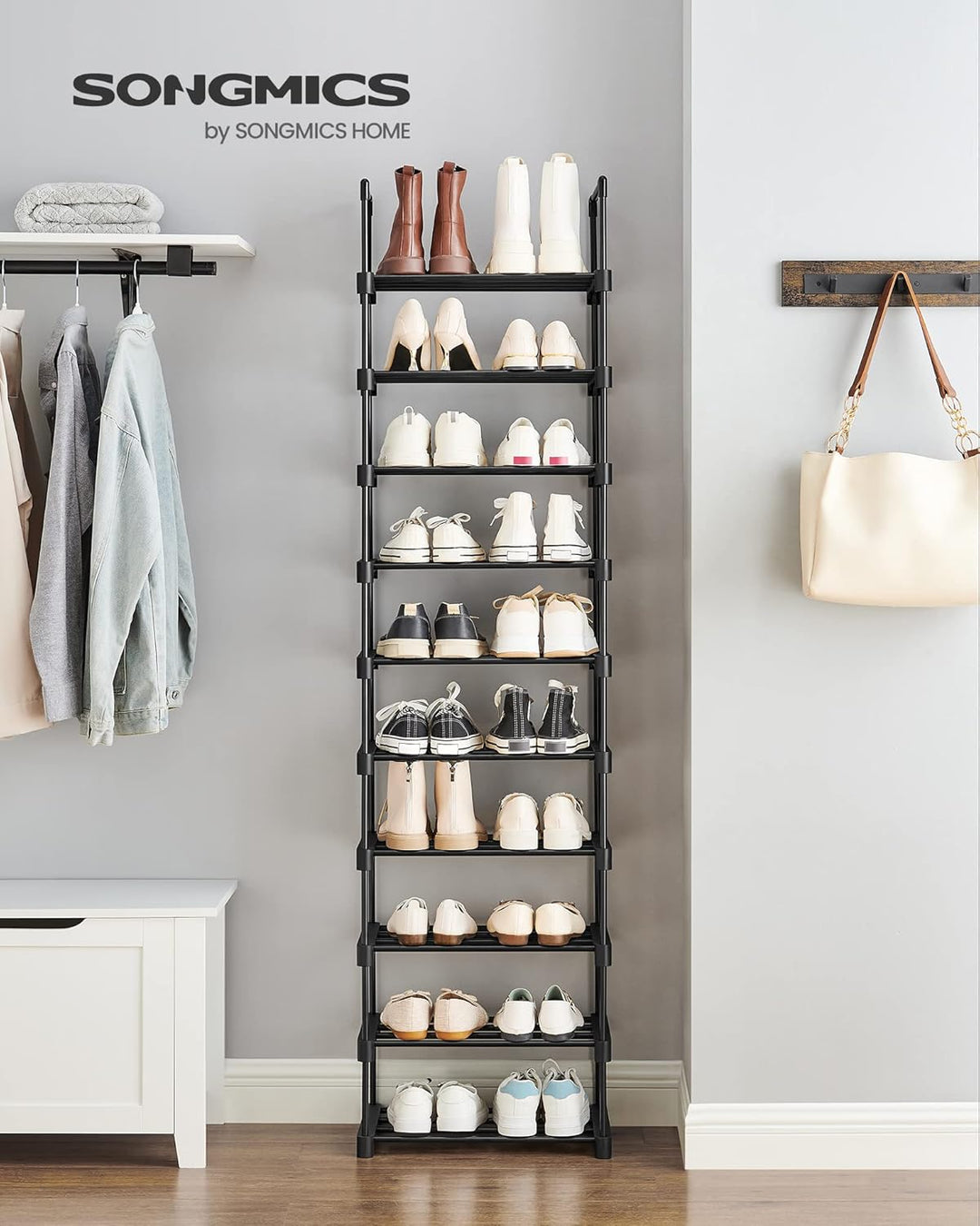 SONGMICS schoenenrek | 10 niveaus | Zwart metaal | Open vakken