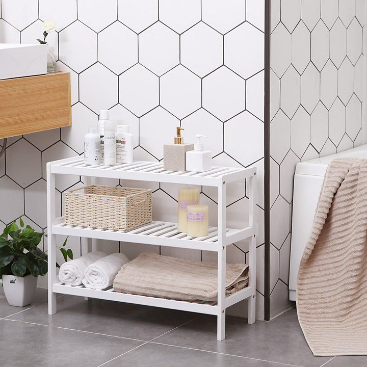 SONGMICS bamboe schoenenrek | 3 schappen | Wit | Geschikt voor hal, badkamer en slaapkamer