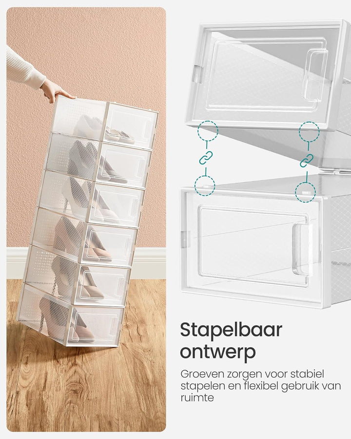 SONGMICS schoenenboxen | 18 stuks | Opvouwbaar | Tot en met maat 42