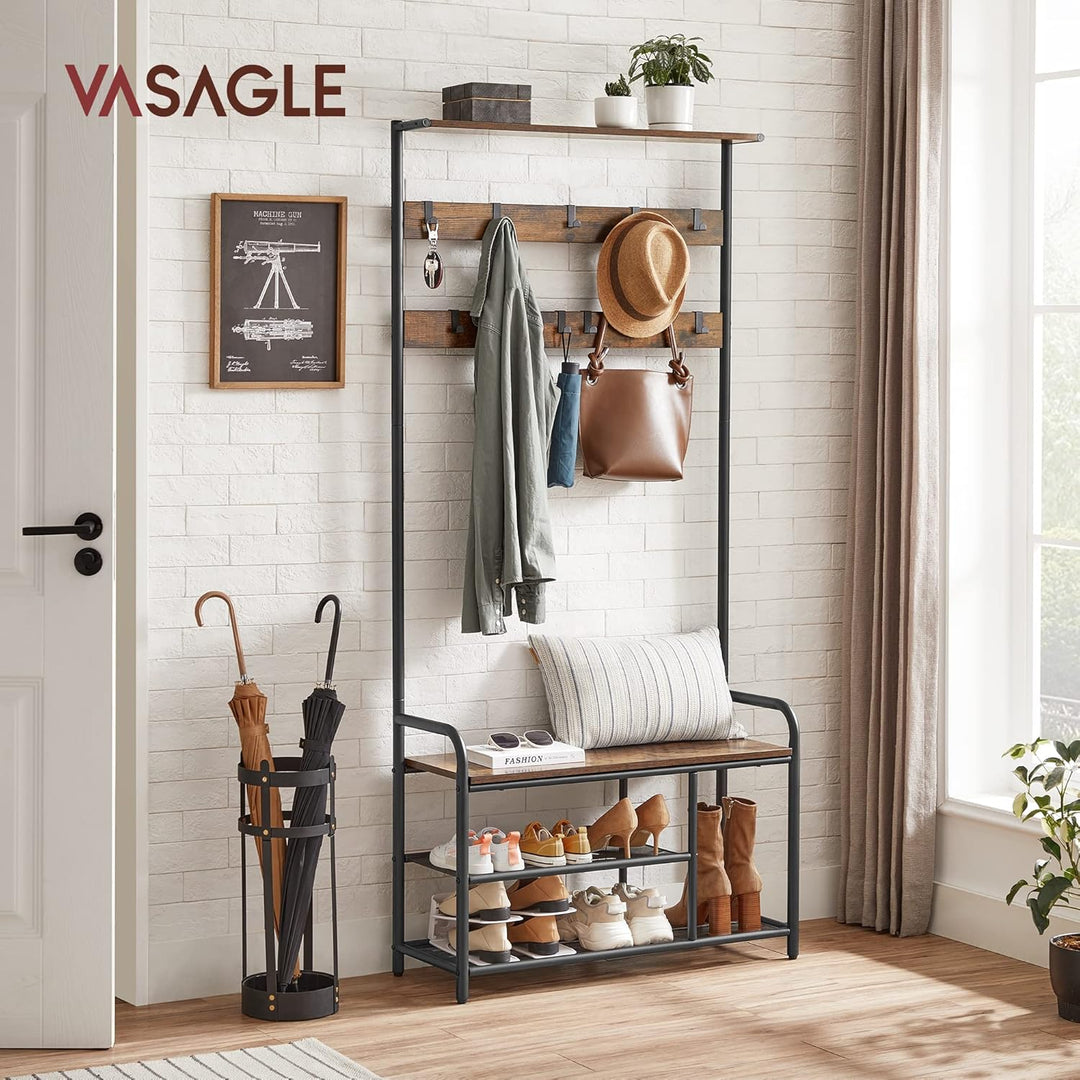 VASAGLE kapstok met schoenenrek | Industrieel | Bruin/zwart | Modern