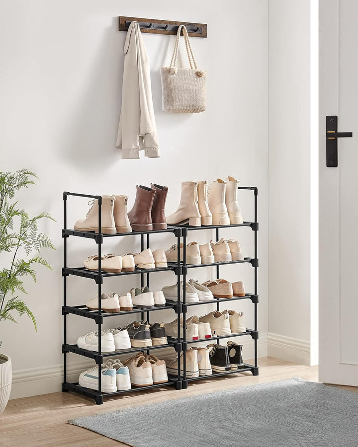 SONGMICS schoenenrek | 10 niveaus | Zwart metaal | Open vakken