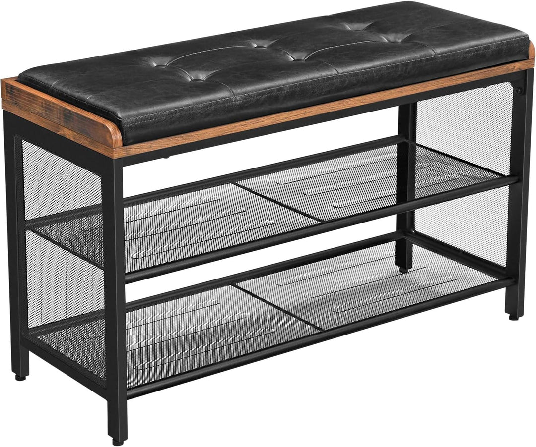 VASAGLE schoenenbank vintage stijl | Zwart leer