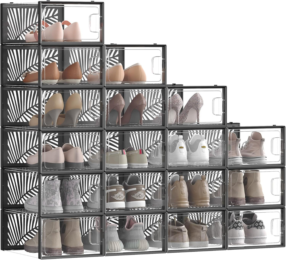 SONGMICS schoenenboxen | 18 stuks | Transparant / zwart | Tot en met maat 44