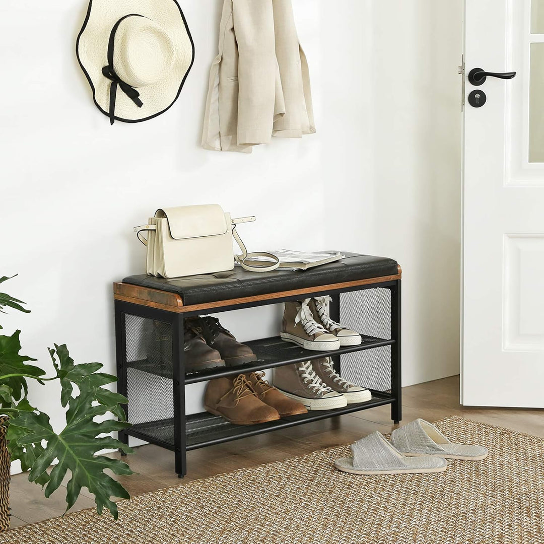 VASAGLE schoenenbank vintage stijl | Zwart leer