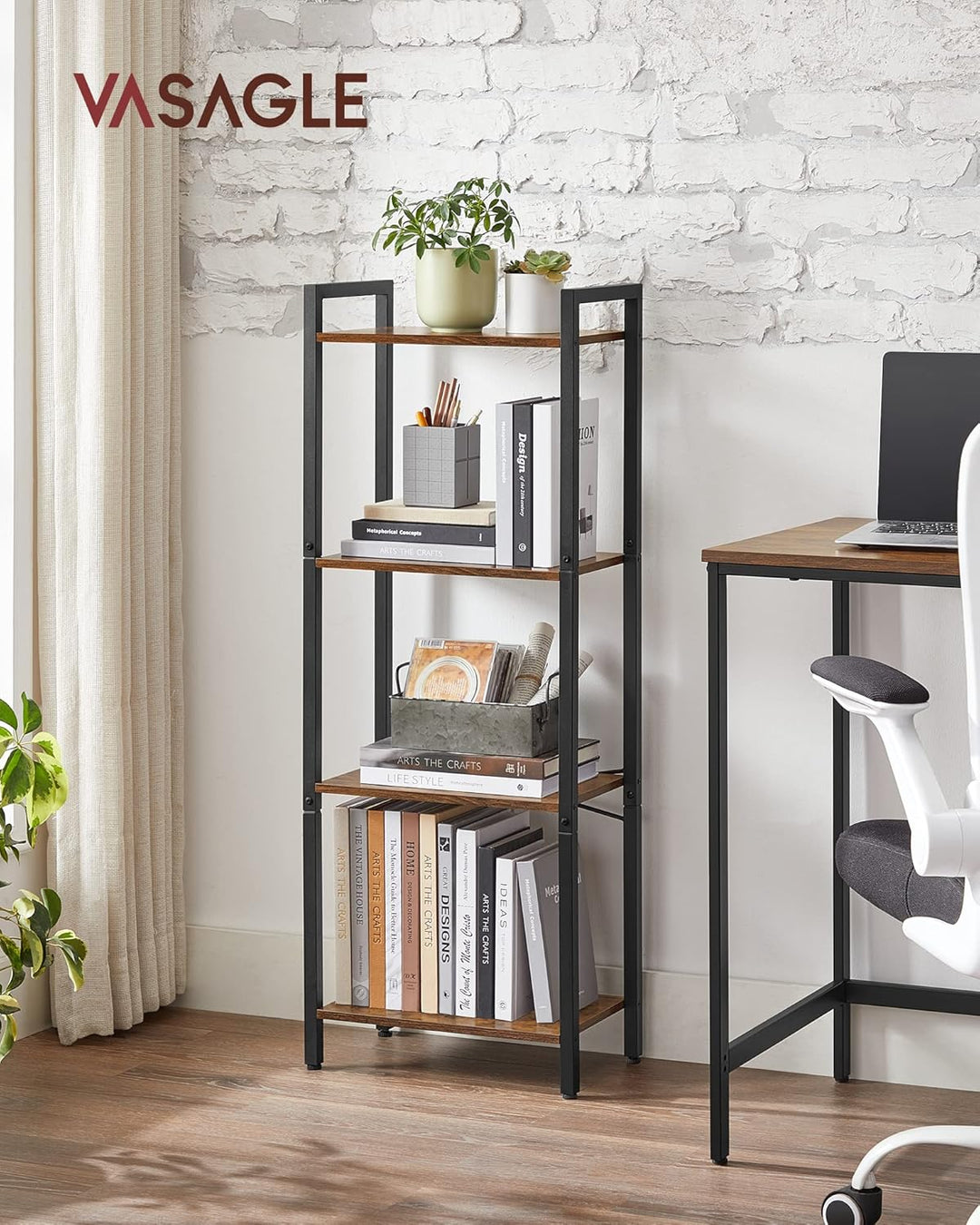 VASAGLE boekenkast industrieel |  Zwart & bruin | 40 x 24 x 107 cm